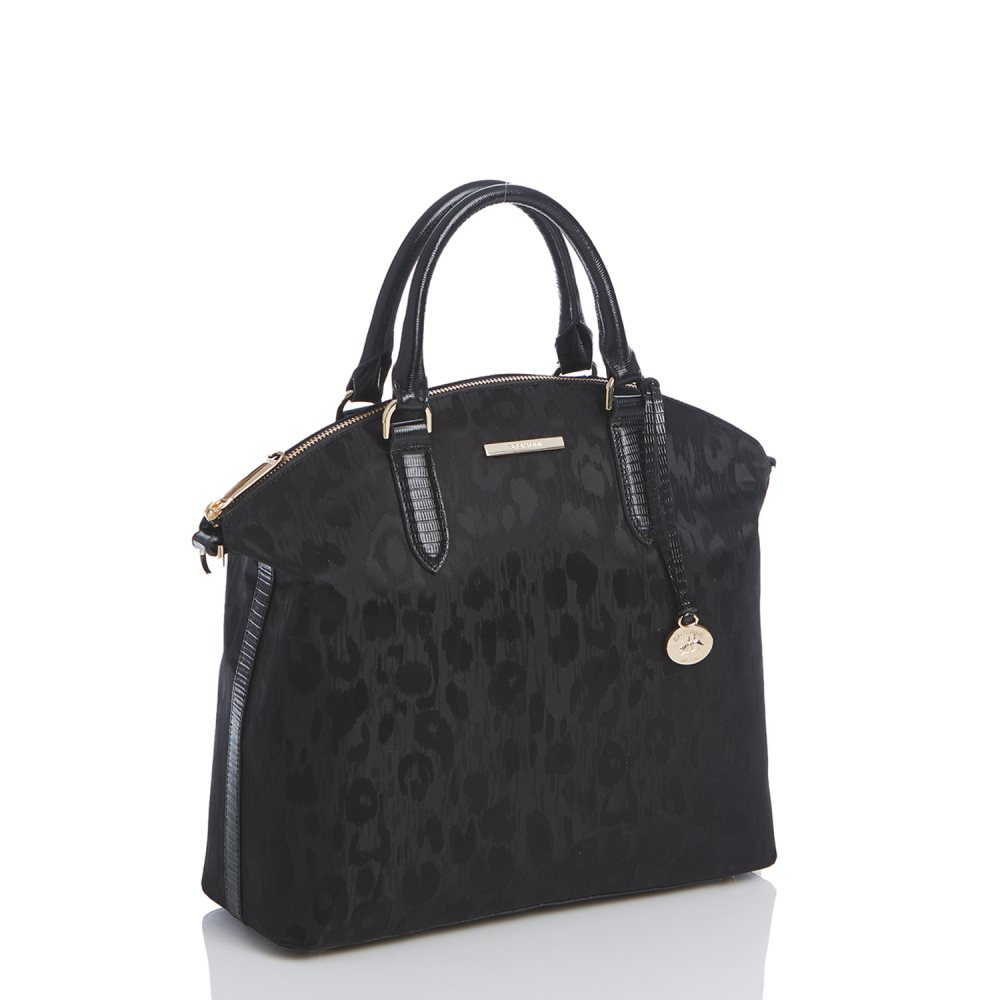 Brahmin Large Duxbury Satchel | Black Leather Leopard Purse