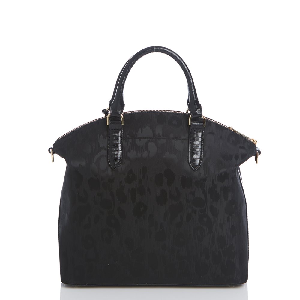 Brahmin Large Duxbury Satchel | Black Leather Leopard Purse