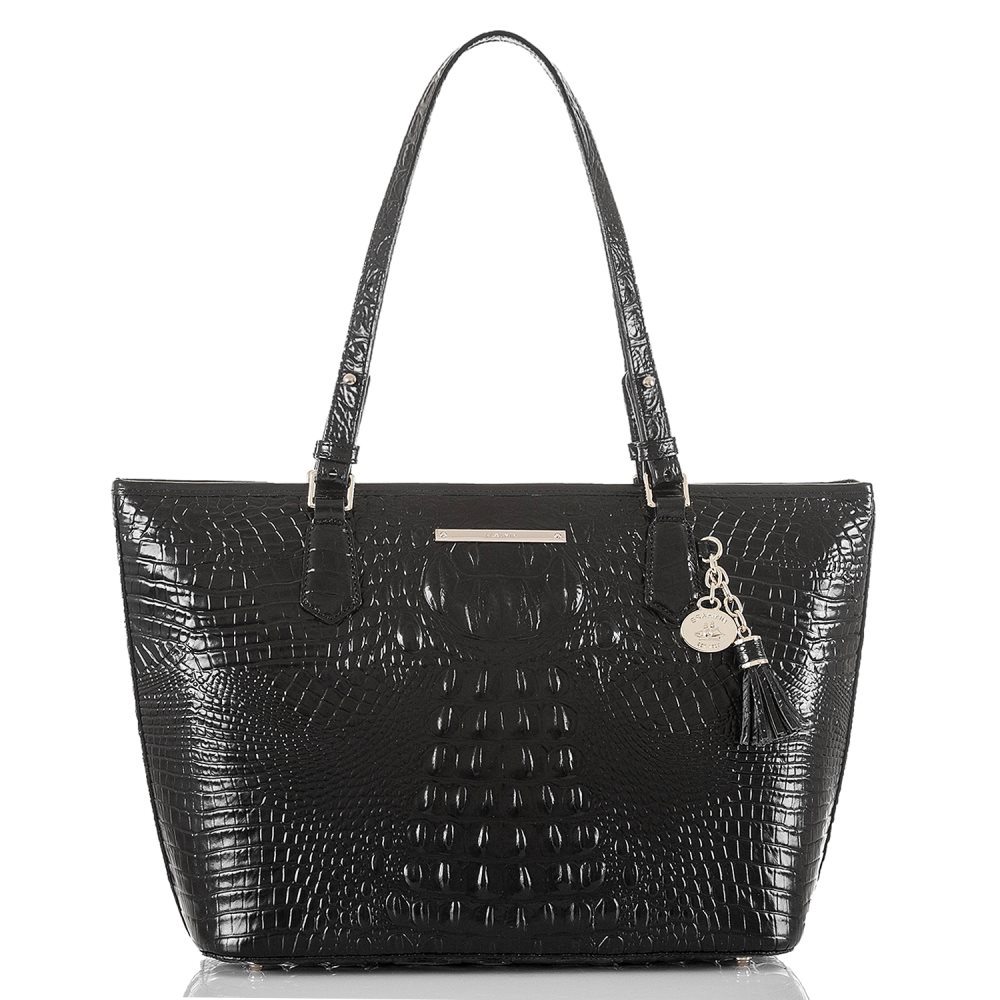 Brahmin Medium Asher | Black Leather Tote Handbag