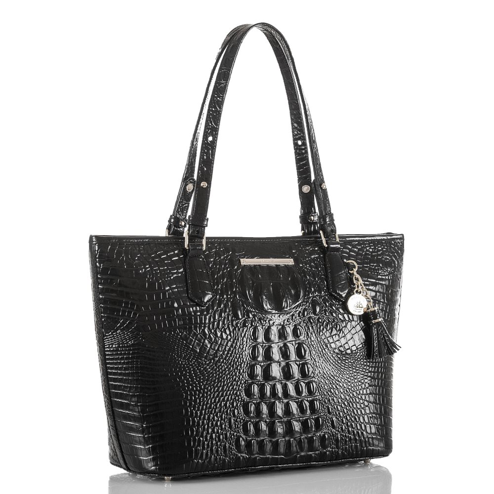 Brahmin Medium Asher | Black Leather Tote Handbag