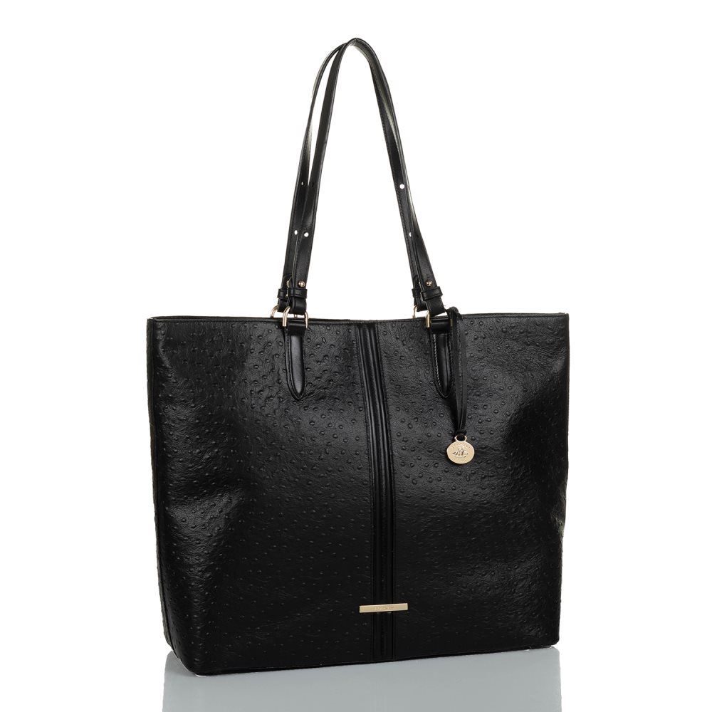 Brahmin Tansey Black Leather Open-Top Tote Bag