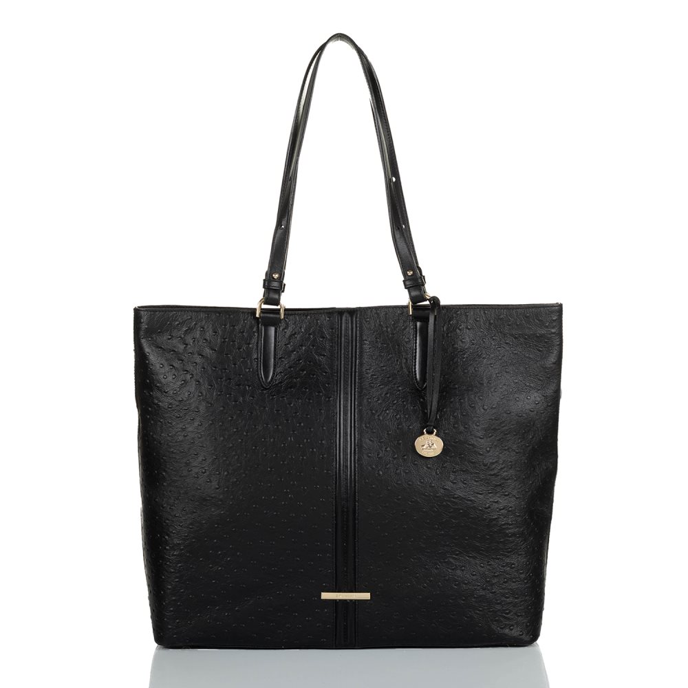 Brahmin Tansey Black Leather Open-Top Tote Bag