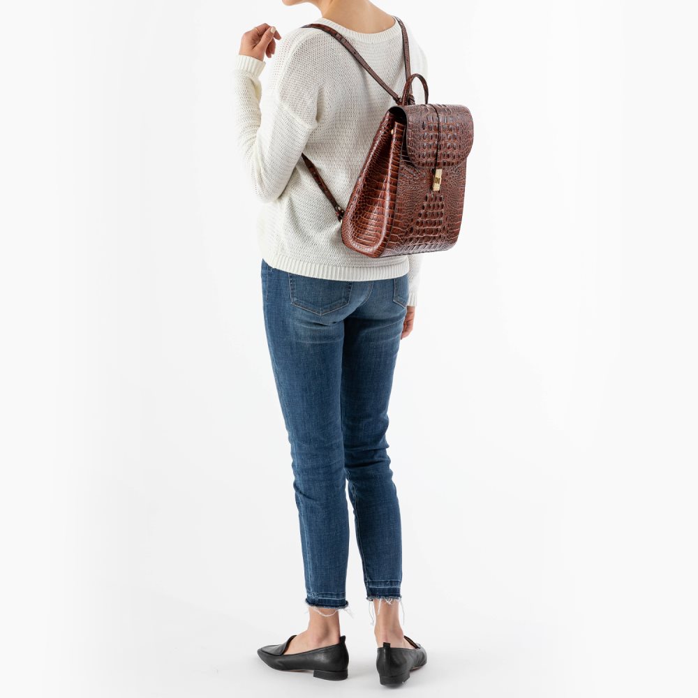 Brahmin Sadie Leather Flap Backpack | Pecan Melbourne