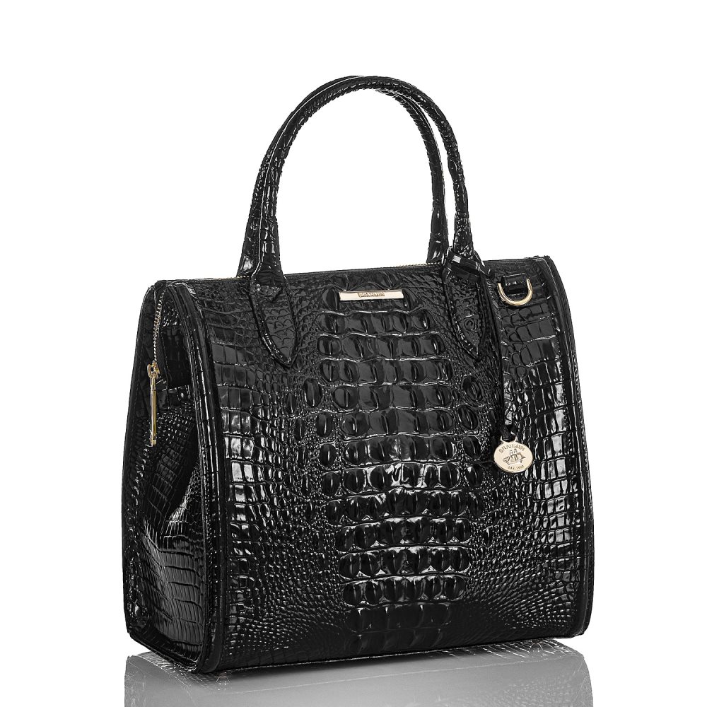 Brahmin Caroline Black Leather Satchel Handbag