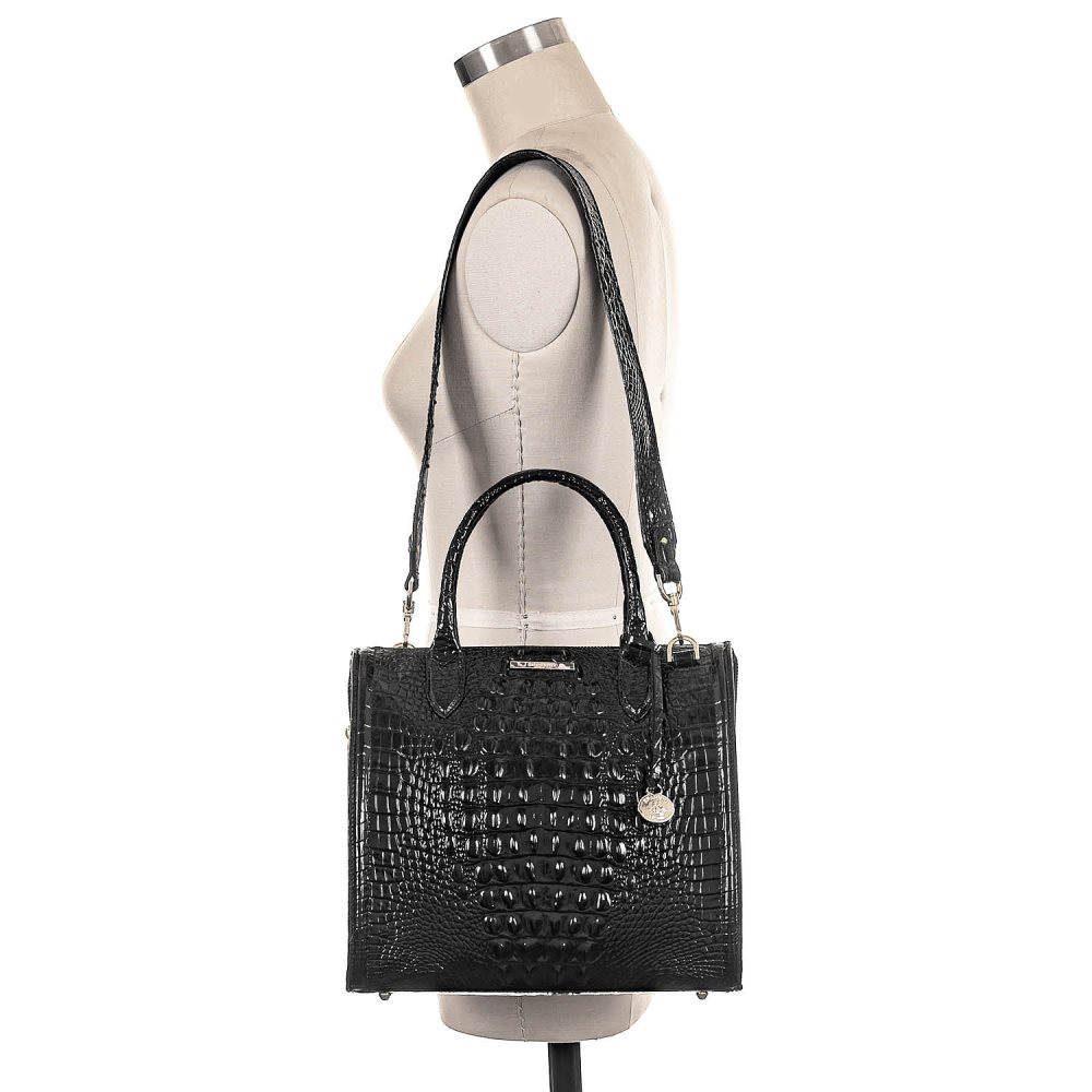 Brahmin Caroline Black Leather Satchel Handbag