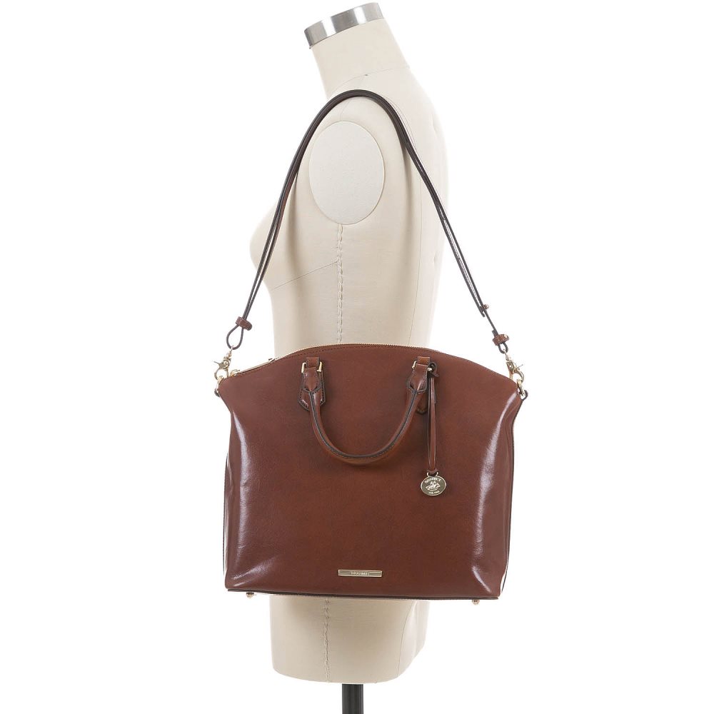 Brahmin Large Duxbury Soft Leather Satchel | Cognac Topsail