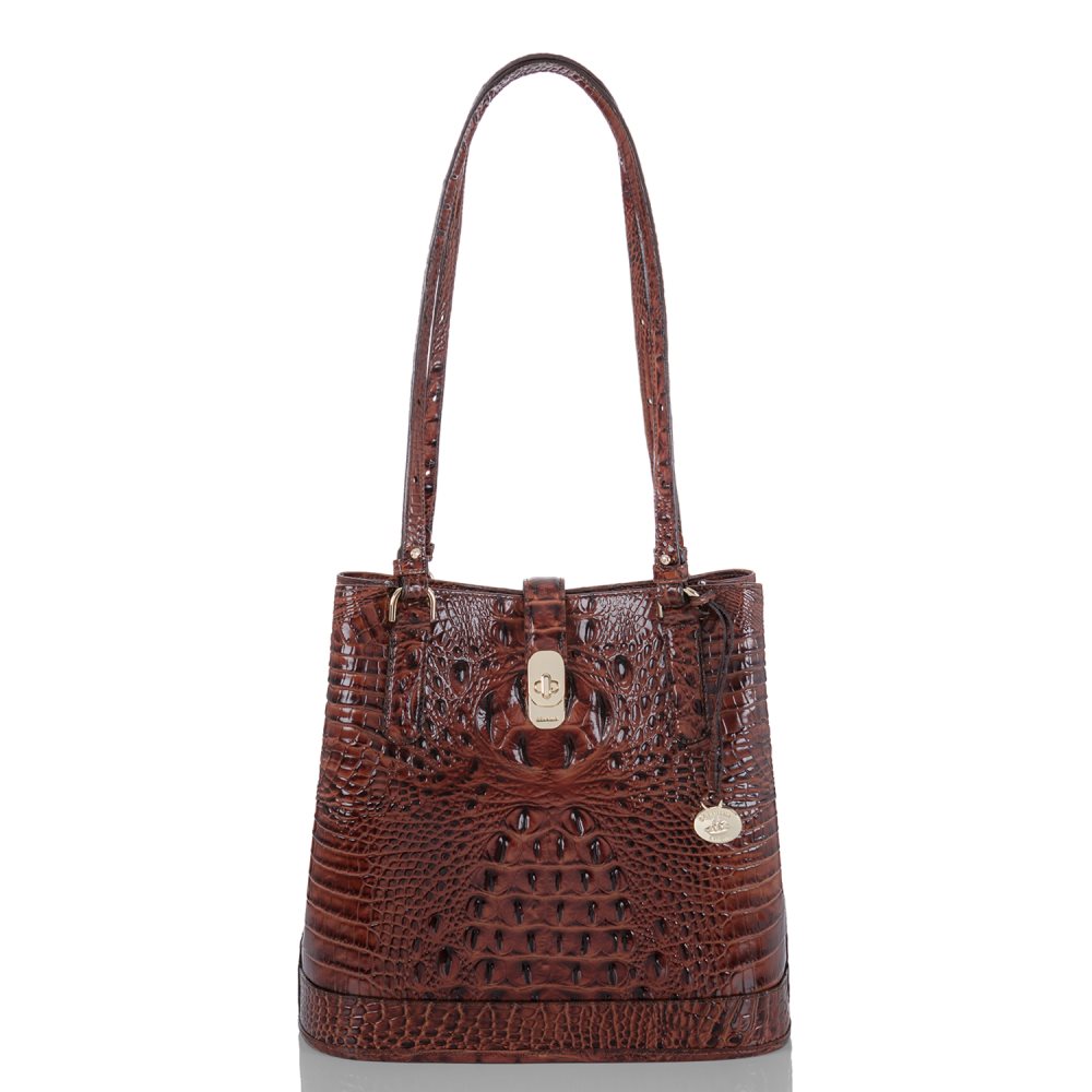 Brahmin Fiora Brown Leather Bucket Bag | Pecan Melbourne