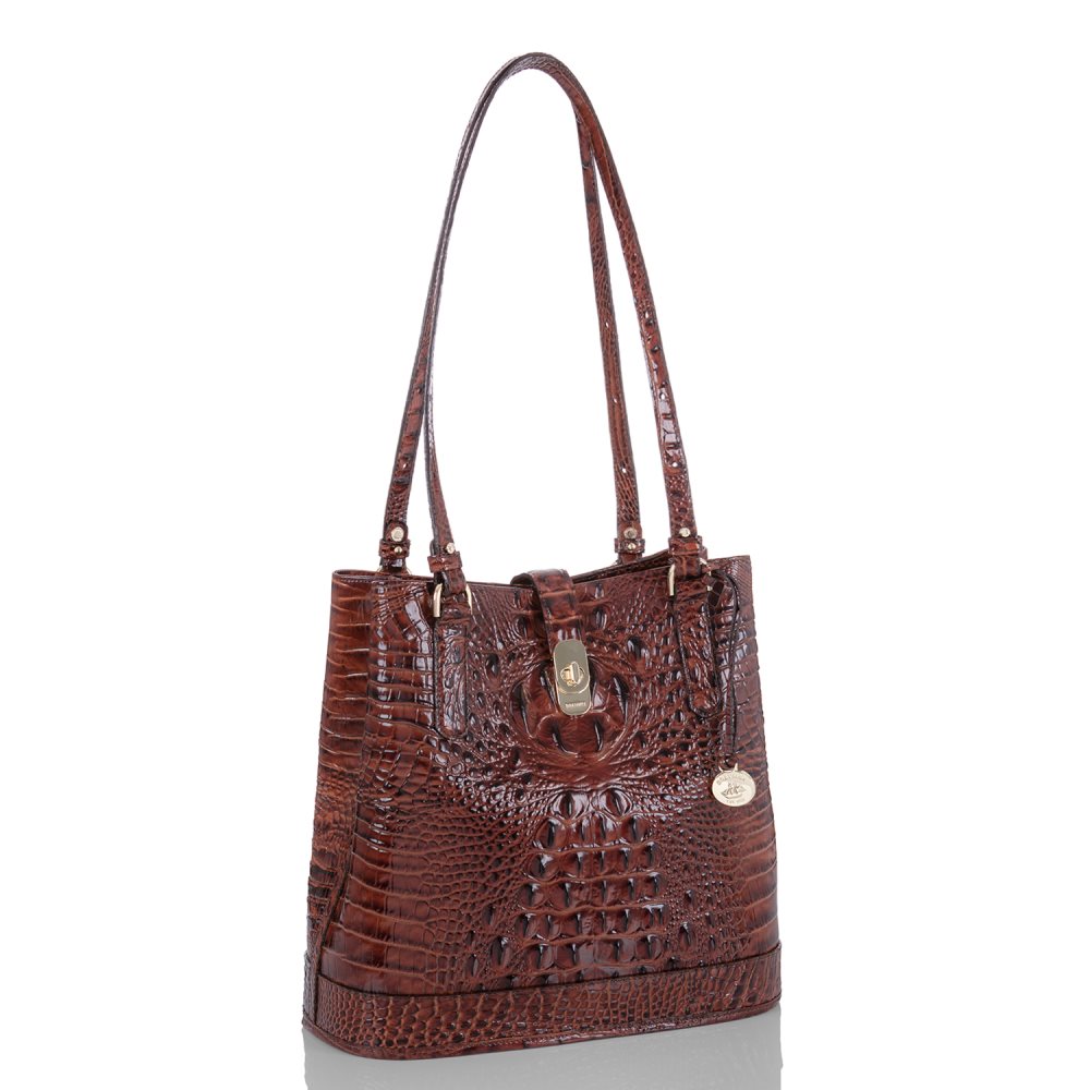 Brahmin Fiora Brown Leather Bucket Bag | Pecan Melbourne