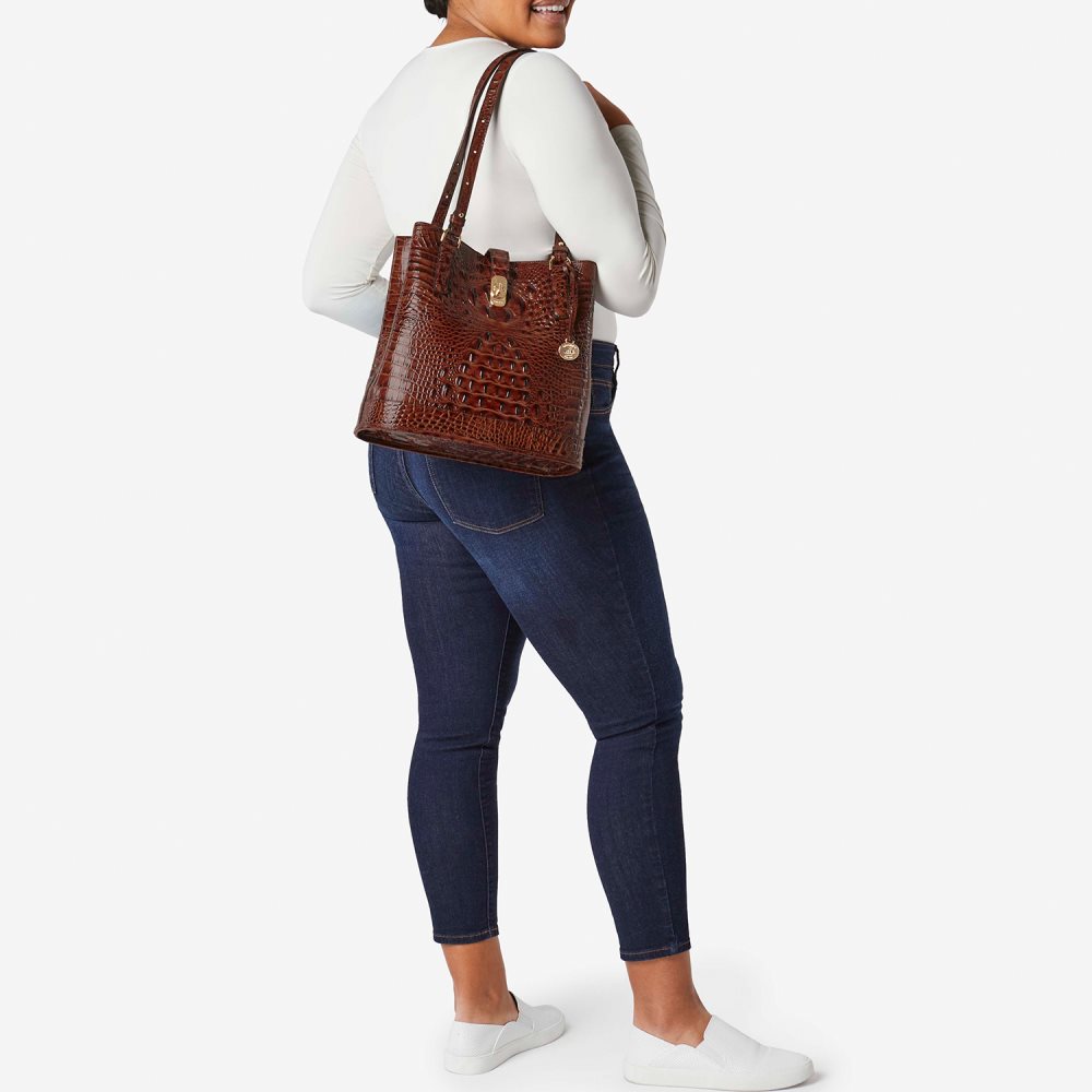 Brahmin Fiora Brown Leather Bucket Bag | Pecan Melbourne