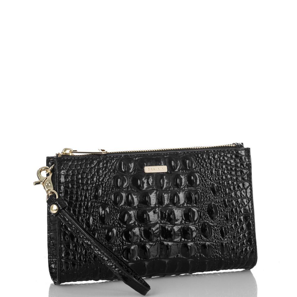 Brahmin Daisy Black Leather Wristlet | Black Melbourne [U7wTHGZ7] - $57 ...