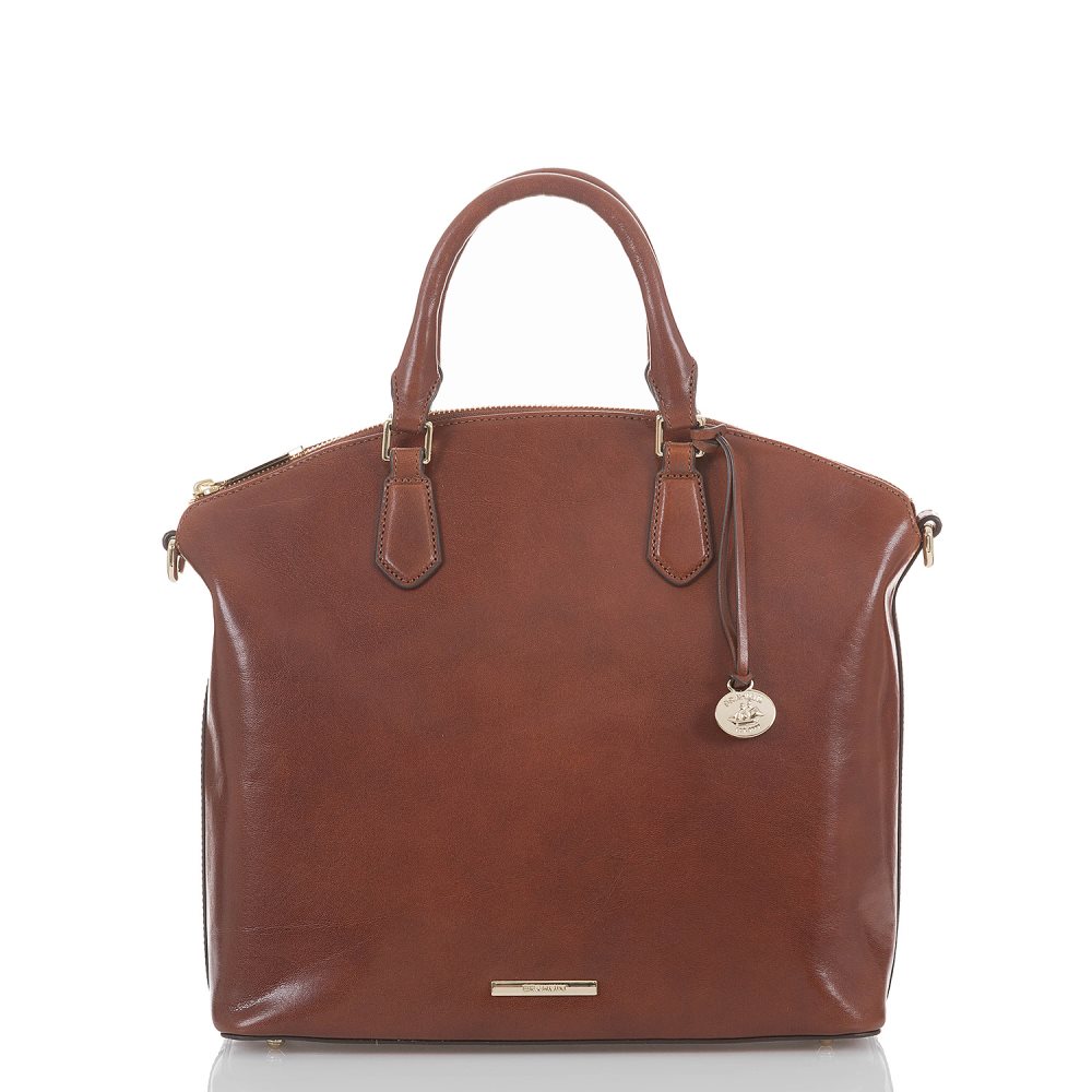 Brahmin Large Duxbury Soft Leather Satchel | Cognac Topsail