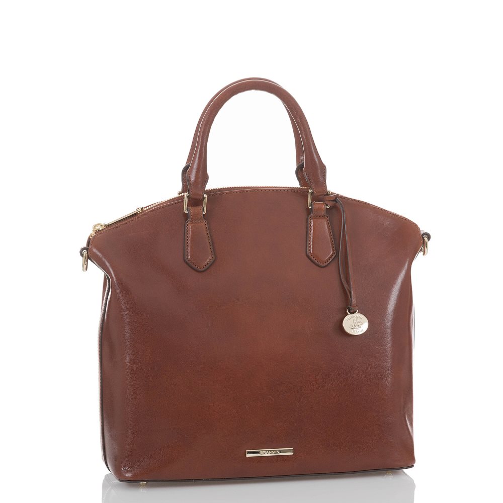 Brahmin Large Duxbury Soft Leather Satchel | Cognac Topsail