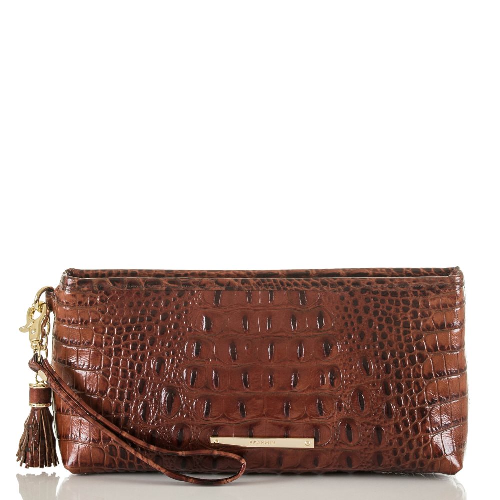 Brahmin Kayla Brown Leather Wristlet | Pecan Melbourne