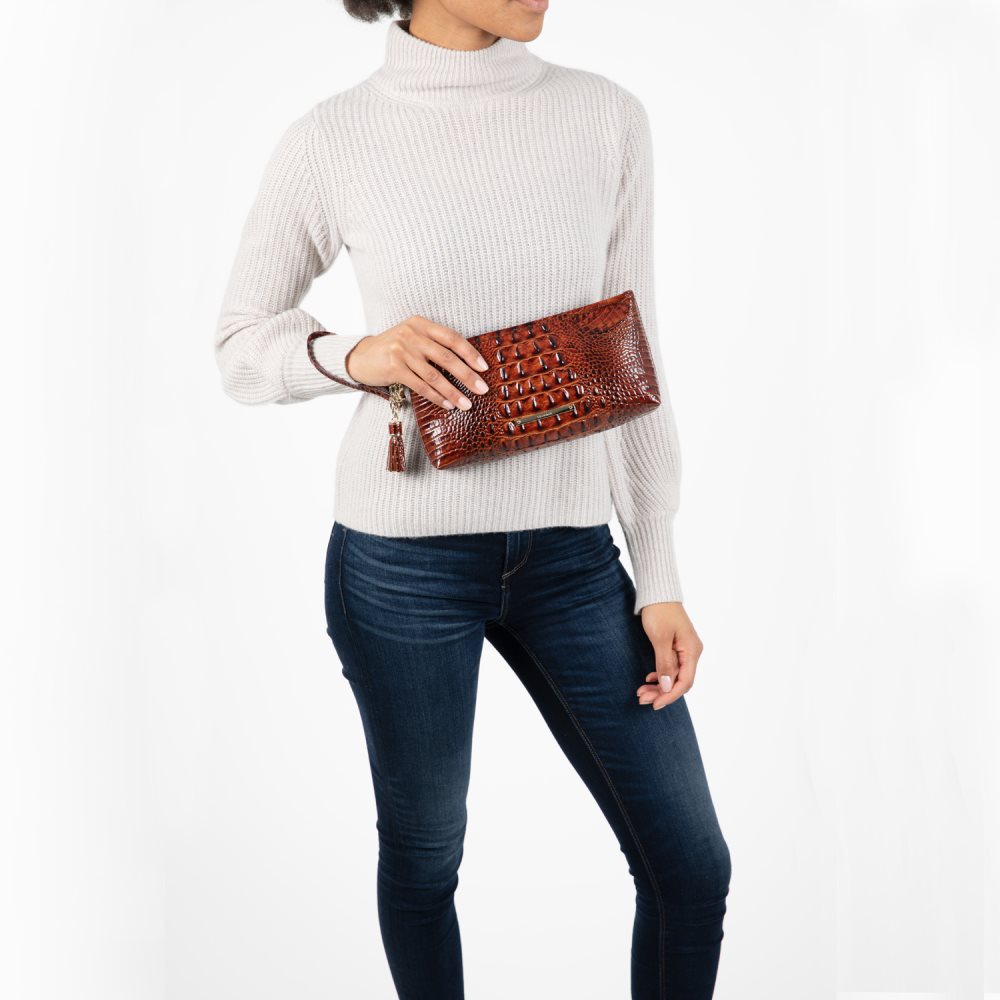 Brahmin Kayla Brown Leather Wristlet | Pecan Melbourne