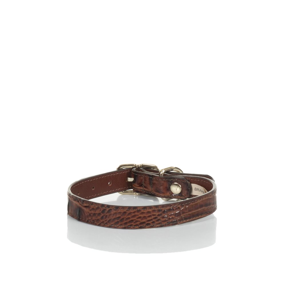 Brahmin Medium Brown Leather Dog Collar | Pecan Melbourne