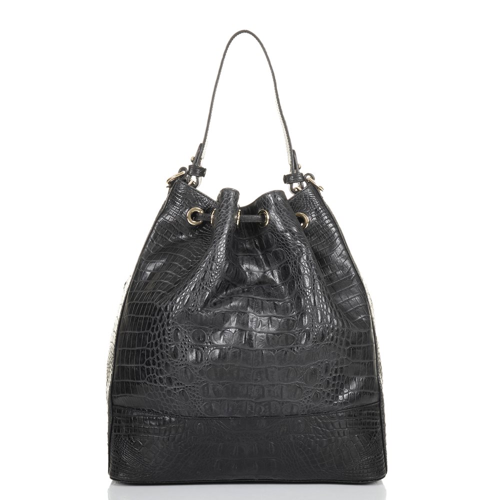 Brahmin Marlowe Black Leather Bucket Bag | Black Barlow