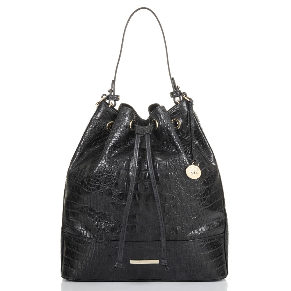 Brahmin Marlowe Black Leather Bucket Bag | Black Barlow