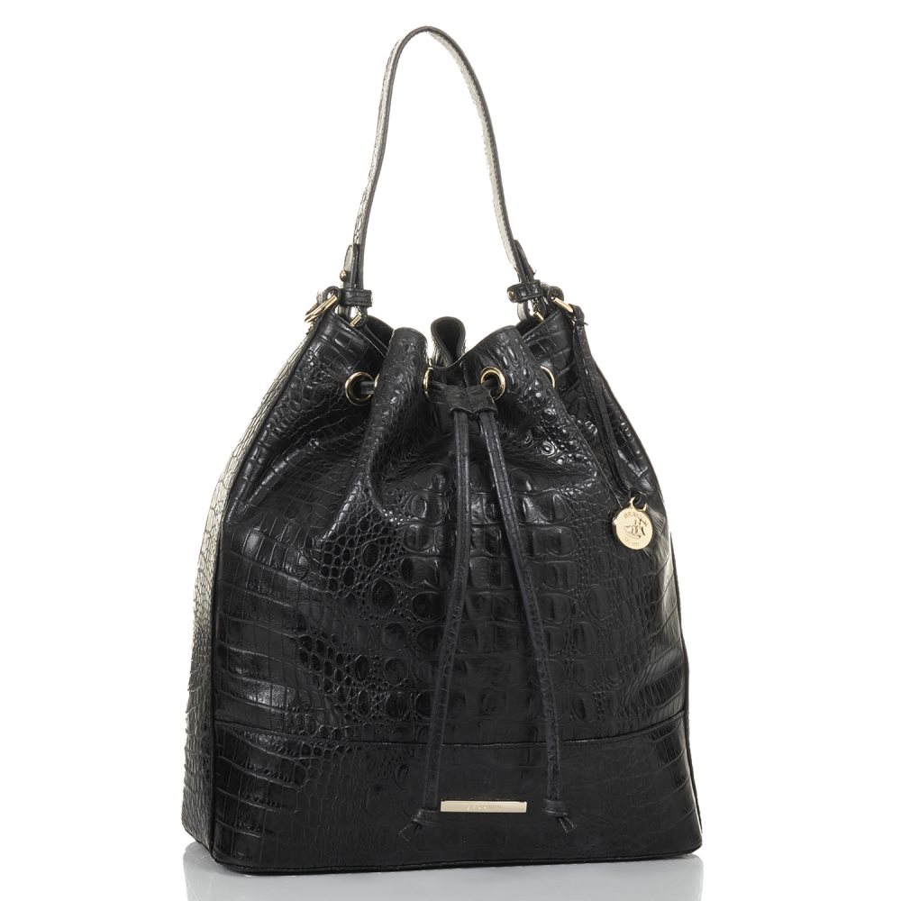 Brahmin Marlowe Black Leather Bucket Bag | Black Barlow